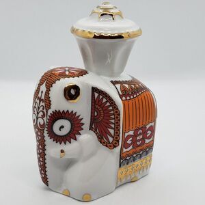 Sri Lanka Perehera Porcelain Elephant Orange Gold Gilt Tea Caddy or Figurine
